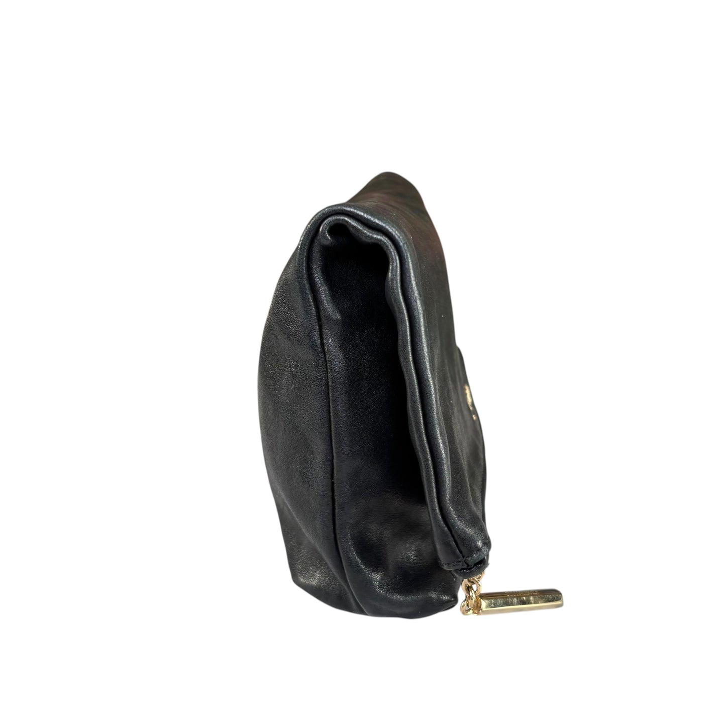 Jimmy Choo Nyla Black GHW Leather Fold-Over Zip Clutch