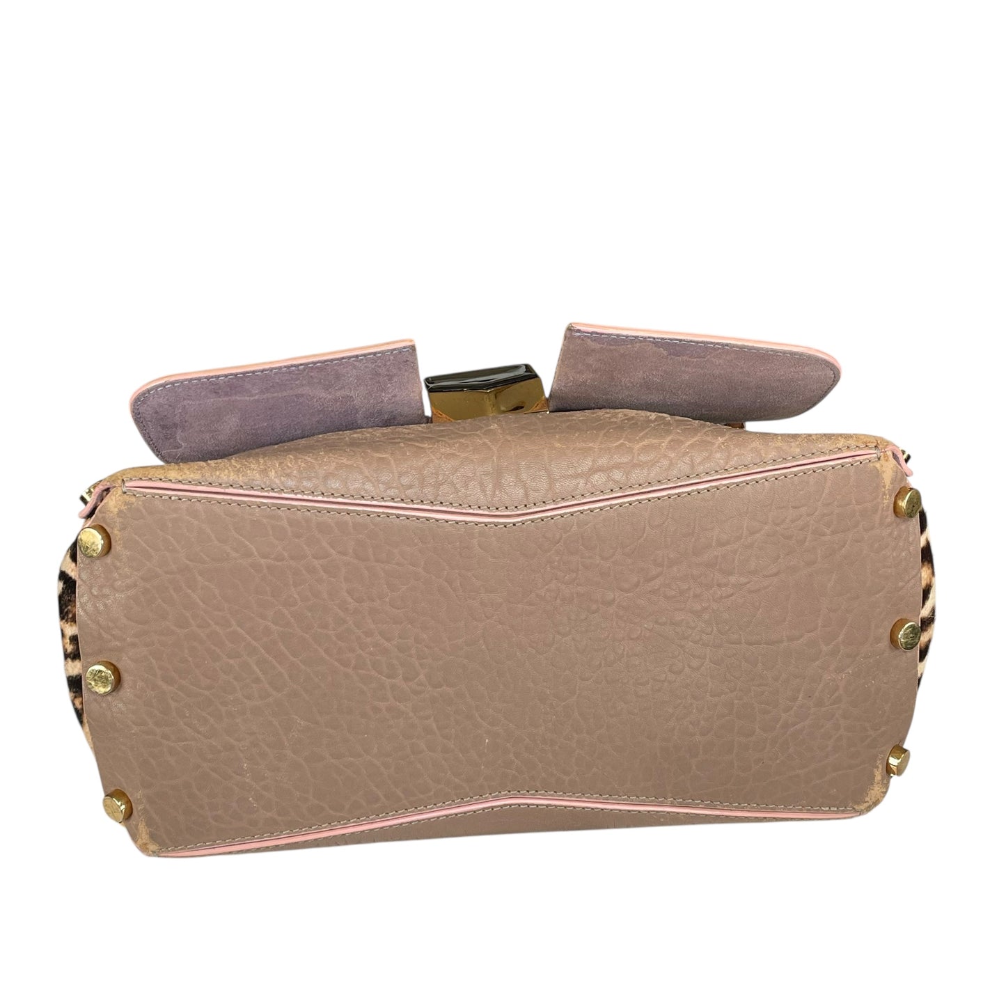 Jimmy Choo Lockett Two Way Bag Leopard Pony Hair Taupe Leather Gold HW Satchel