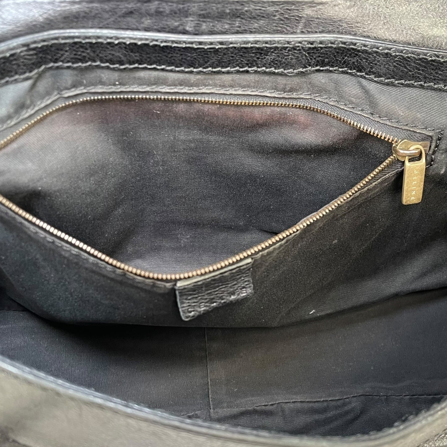 Celine Buckle Front Shoulder Black Leather Brushed Brass