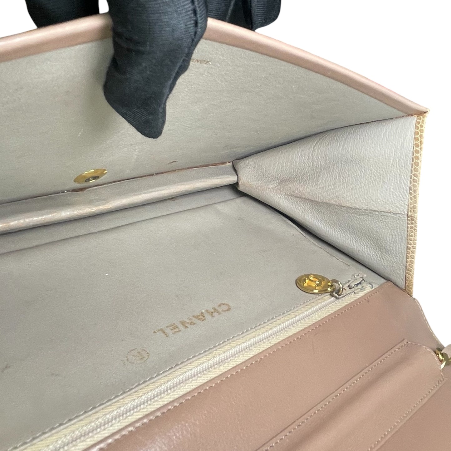 Chanel CC Exotic Lizard Single Flap 24K Plated Lambskin Push Lock Purse
