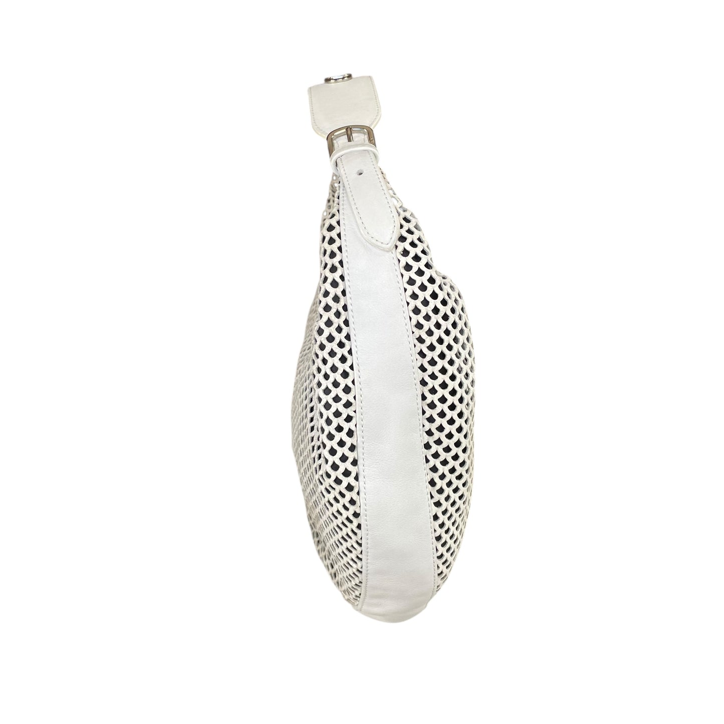 Christian Dior Y2K Perforated White Leather CD Logo Medium Hobo Bag