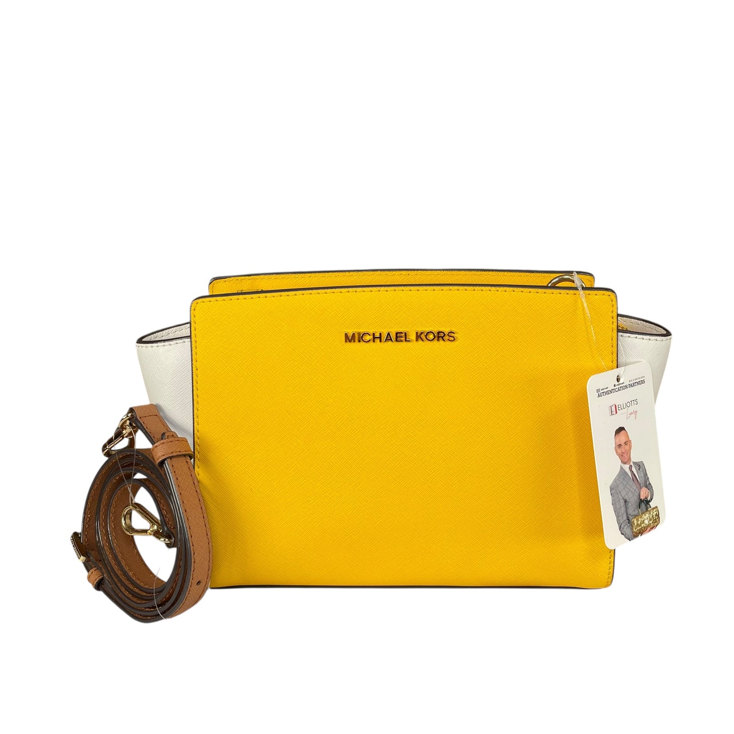 Michael Kors Selma Small Saffiano Leather Yellow White Satchel Crossbody