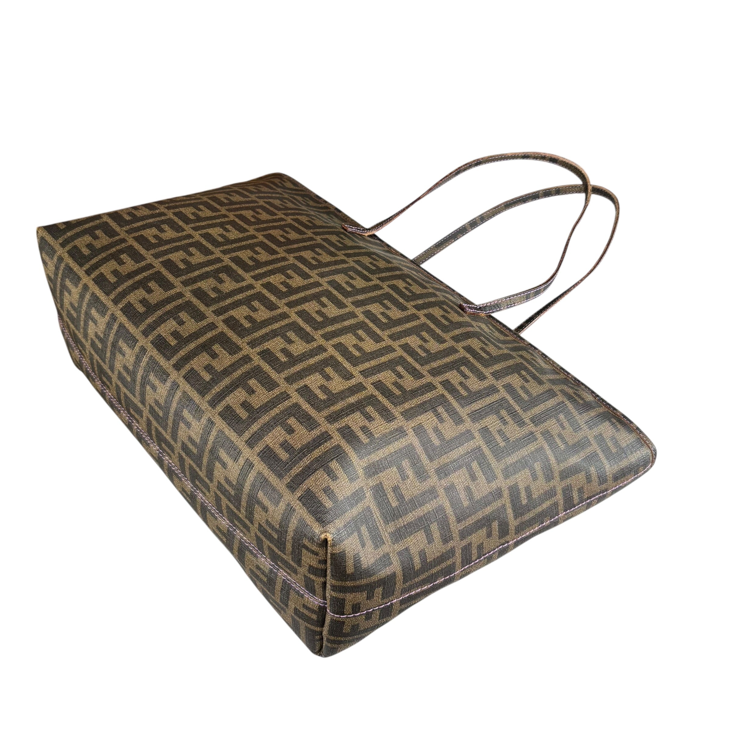 Fendi Spalmati Zucca Coated Canvas Brown / Black Zip Shoulder Tote