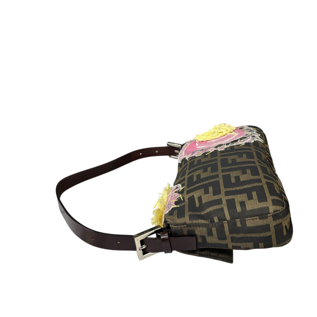 Fendi Y2K Baguette Classic Zucca Floral 3D Appliqué Purse