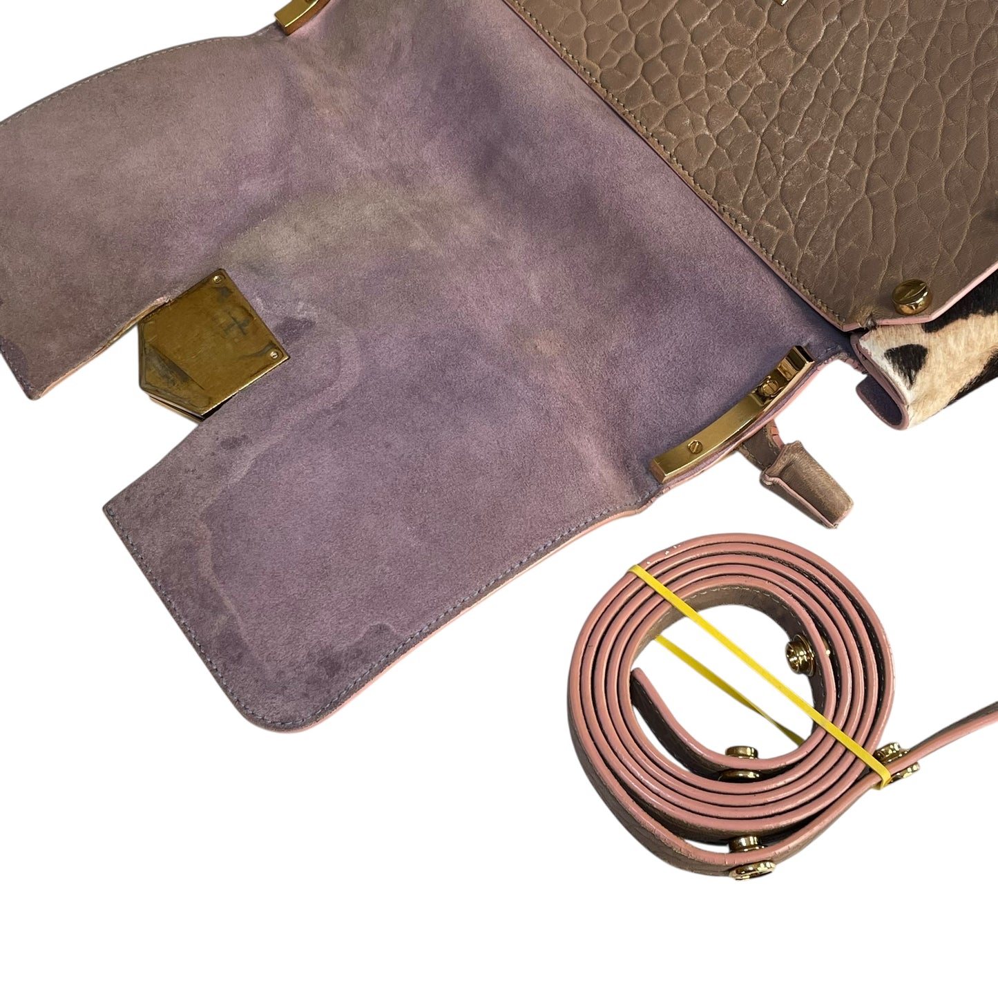 Jimmy Choo Lockett Two Way Bag Leopard Pony Hair Taupe Leather Gold HW Satchel