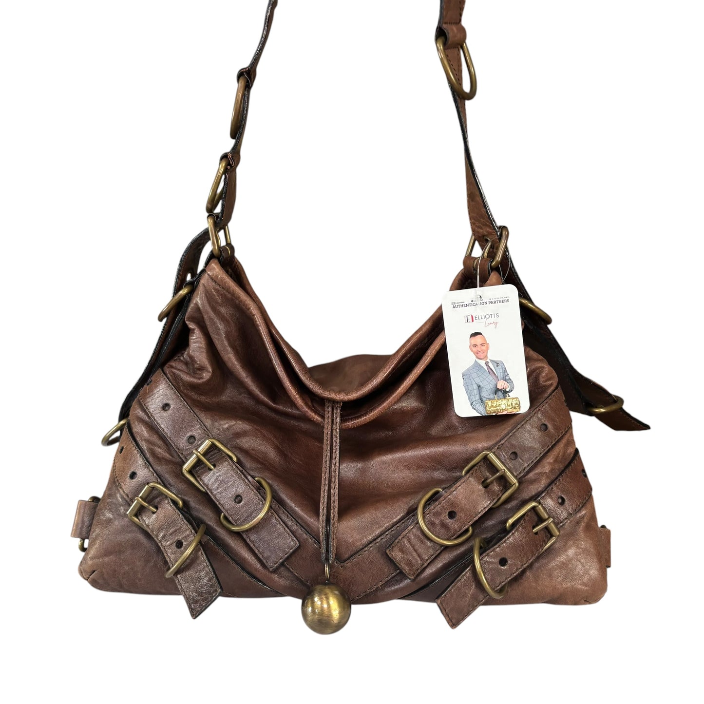 Givenchy Y2K Vouyou Classic Mahogany Brown Distressed Leather 2-Way Shoulder Crossbody Bag