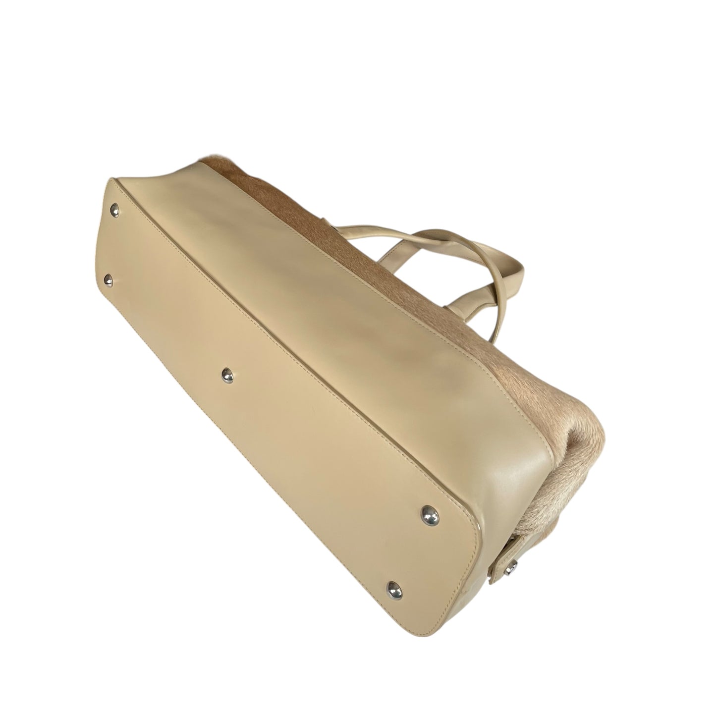 Furla Pony Hair Doctor Bag Tan Calf Hair Leather Satchel 17” Large Italy