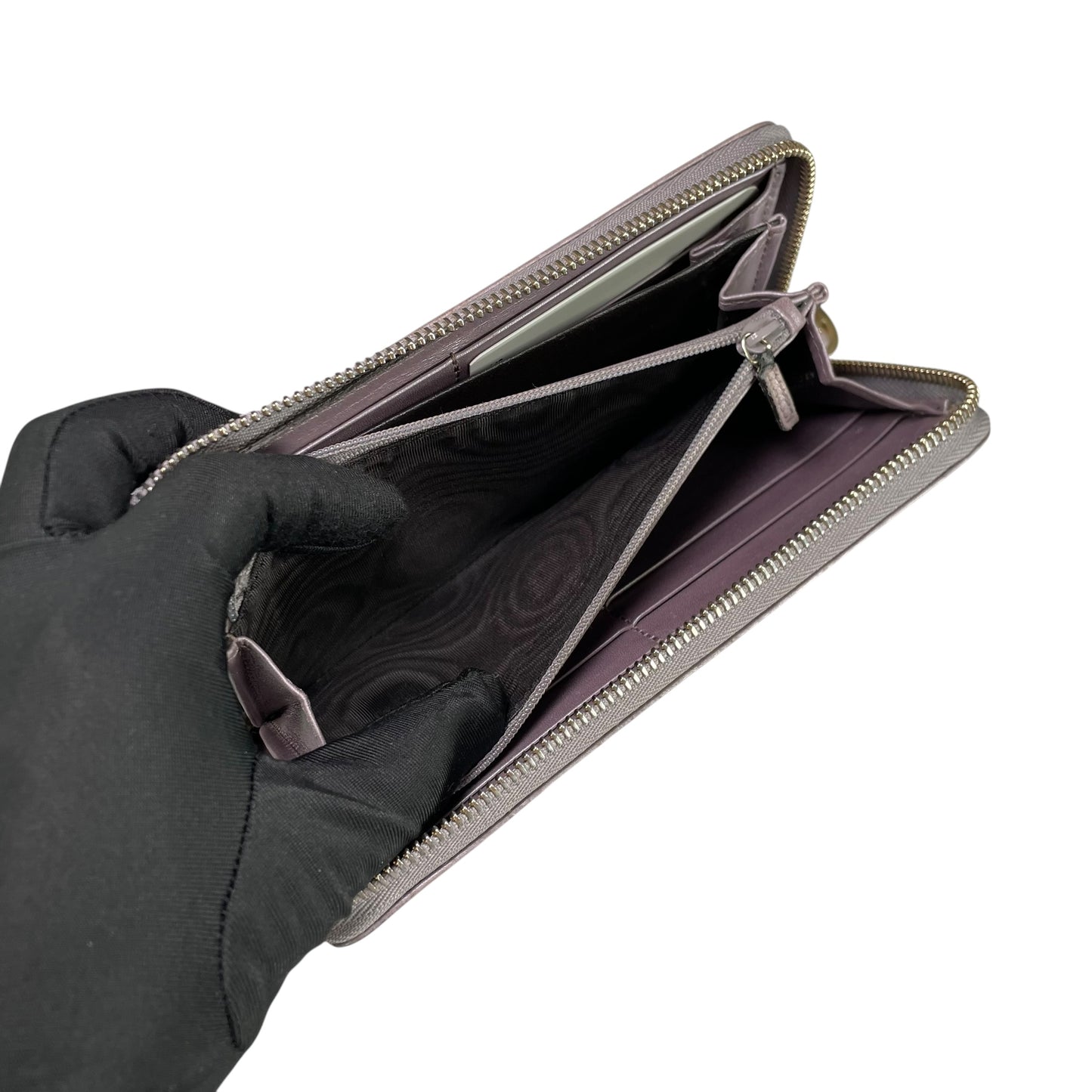 Gucci Guccissima GHW Metallic Lilac Zip Around Wallet GG Embossed Leather