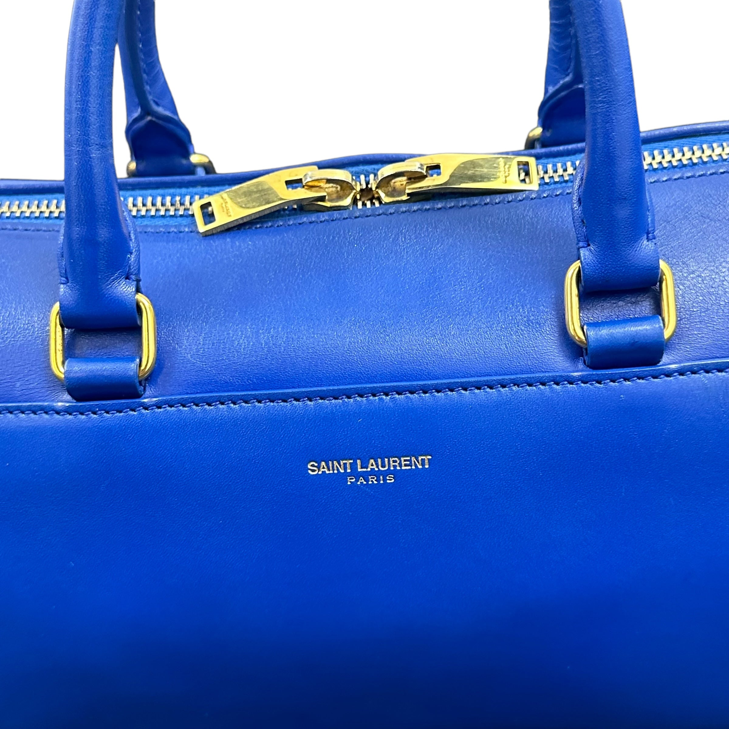 YSL Yves Saint Laurent Cobalt Blue Mini Calfskin Boston Two