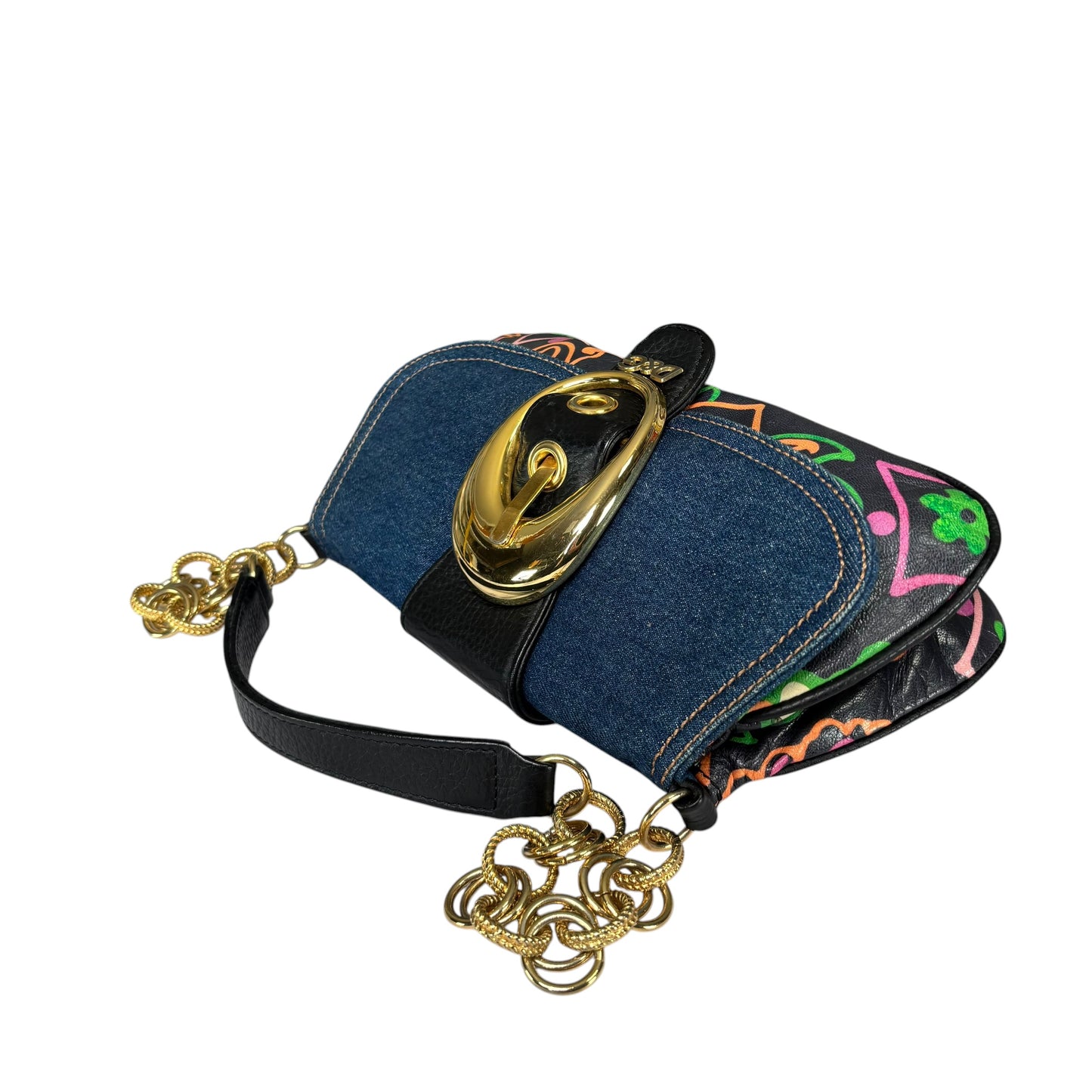 Dolce & Gabbana D & G Y2K Denim Buckle Baguette Floral Limited Leather Chain Purse