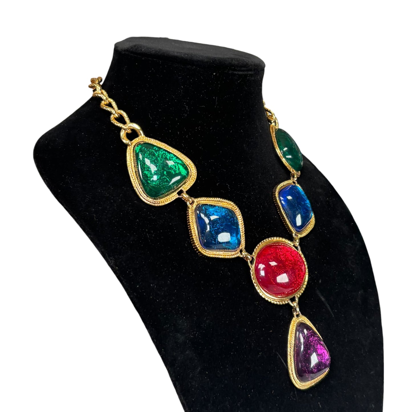 Kenneth Jay Lane Avon Gold-Tone Statement Gripoix-Style Cabochon Necklace 17”