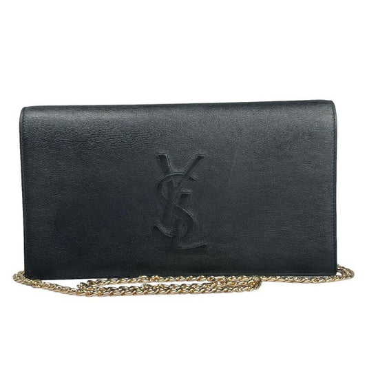Yves Saint Laurent YSL Black Leather Pebbled Clutch Flap Snap Crossbody Bag