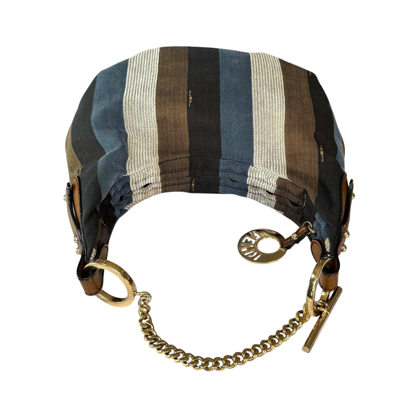 Fendi Y2K Pequin Striped Multicolor Small Blue / Brown GHW Jacquard Hobo Purse