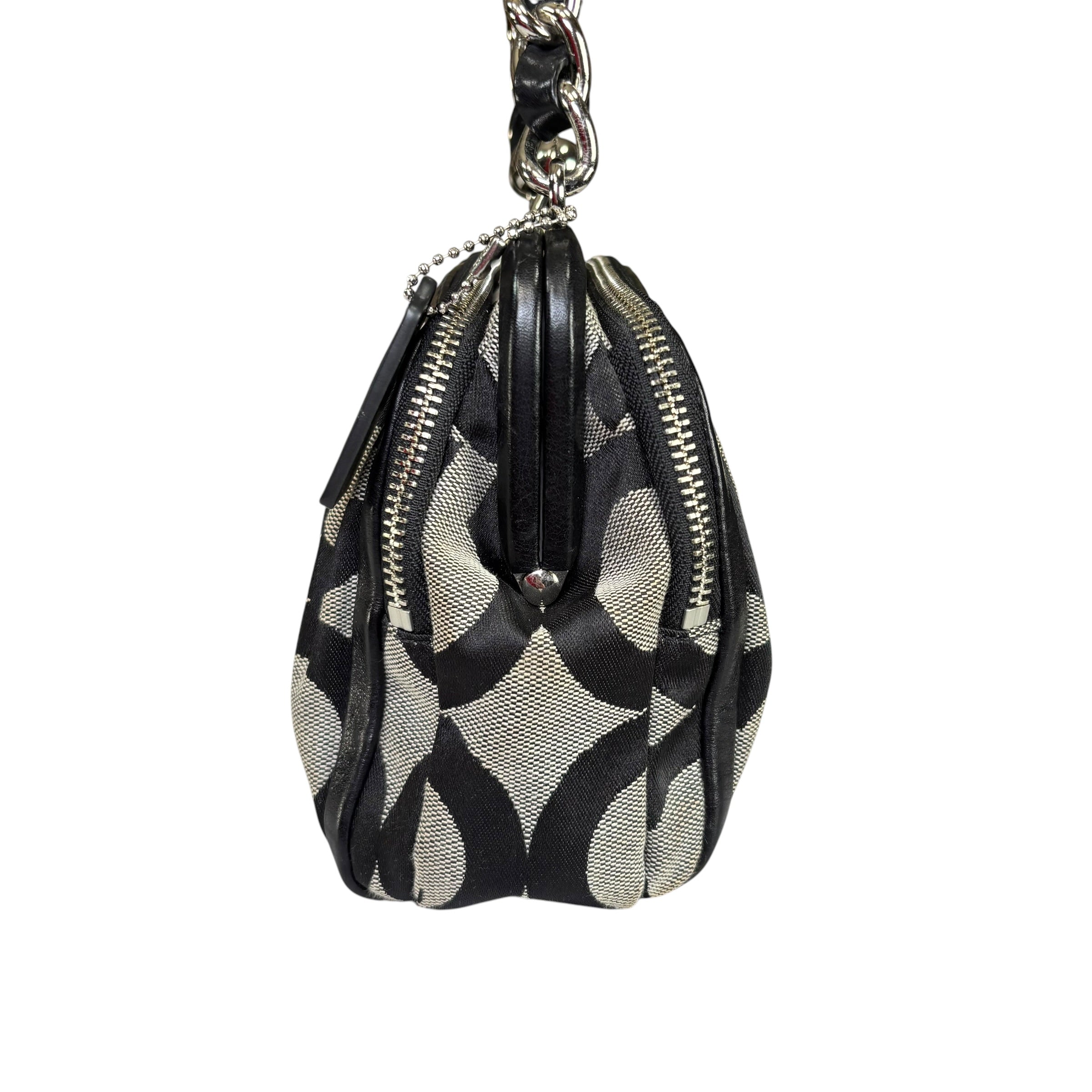 Coach Y2K Opti C Canvas Leather Kiss-Lock Black SHW Chain Shoulder