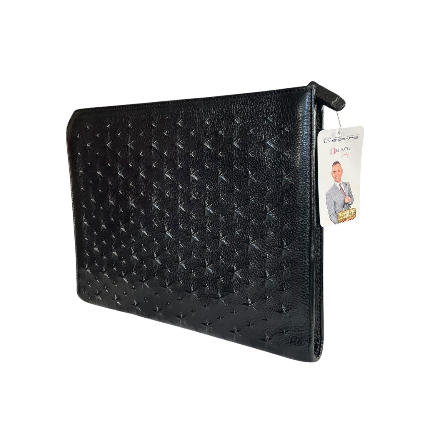 Jimmy Choo Derek XL Black Stars-All-Over Embossed Leather Portfolio iPad Sleeve