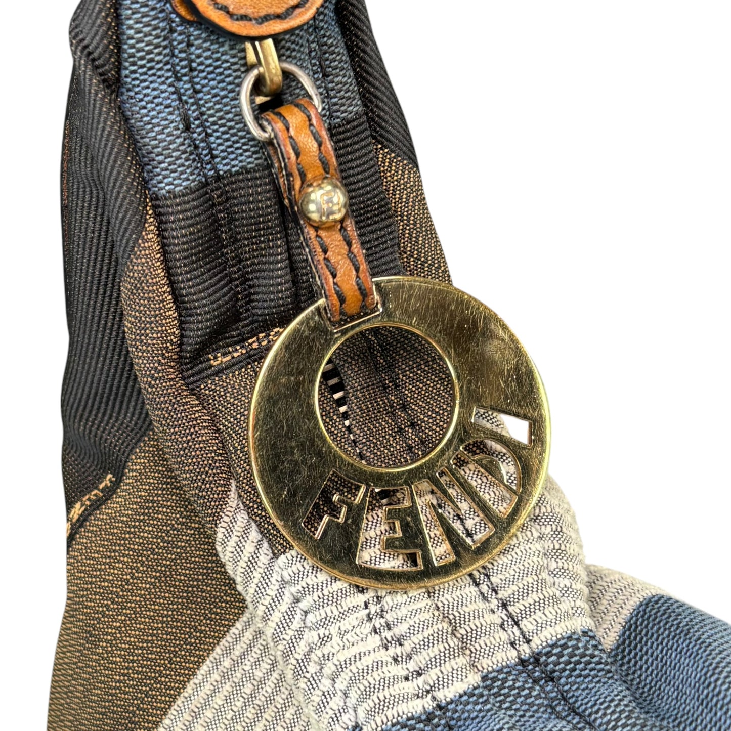 Fendi Y2K Pequin Striped Multicolor Small Blue / Brown GHW Jacquard Hobo Purse