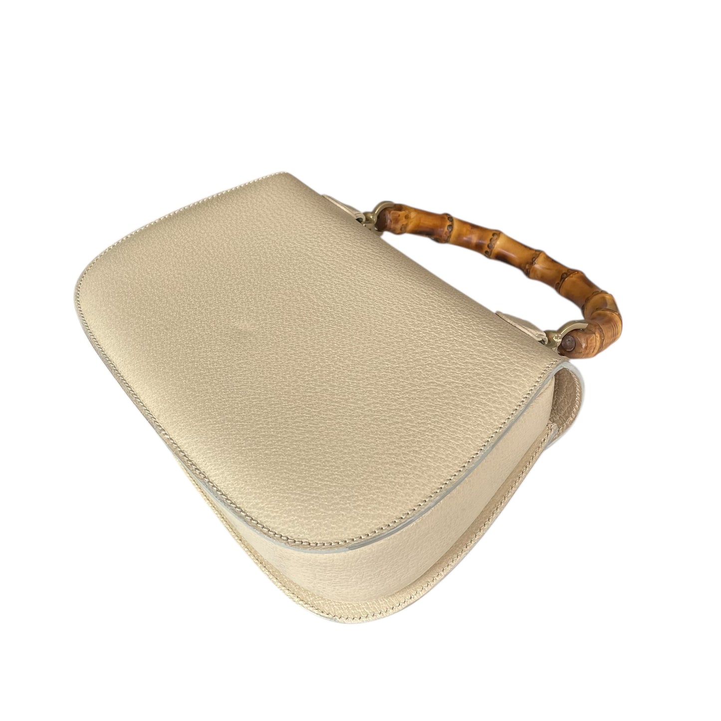 Gucci 1947 Bamboo Bone White Bamboo Turn-Lock Top Handle Flap Purse