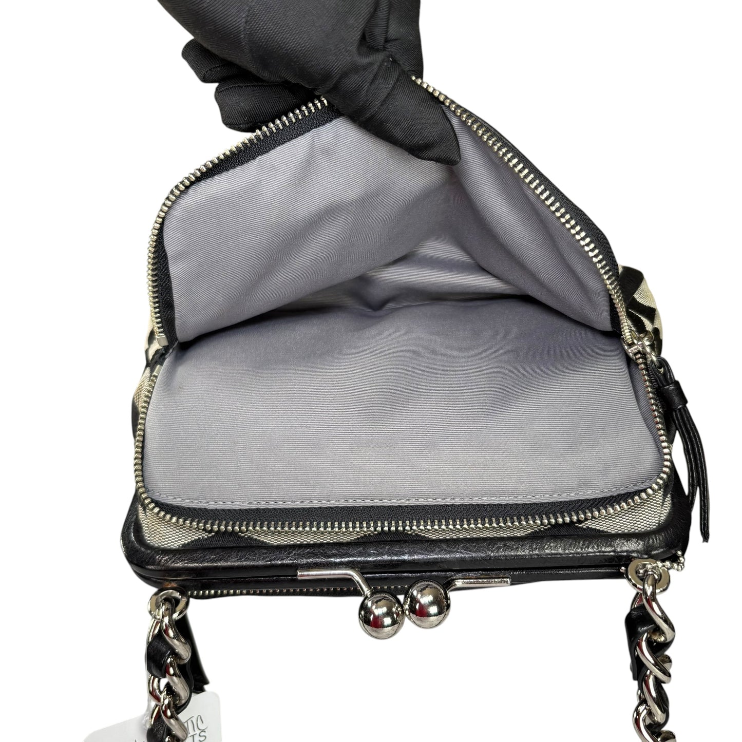 Coach Y2K Opti C Canvas Leather Kiss-Lock Black SHW Chain Shoulder Purse