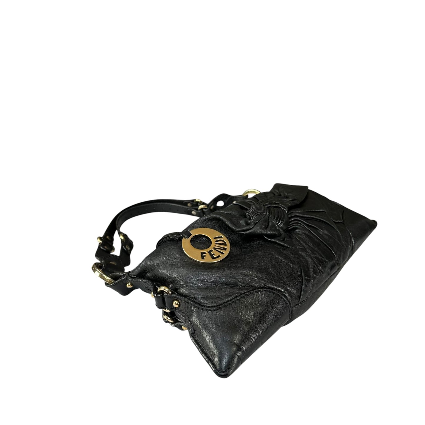 Fendi Baguette Y2K Knot / Flower Black Leather Shoulder Purse