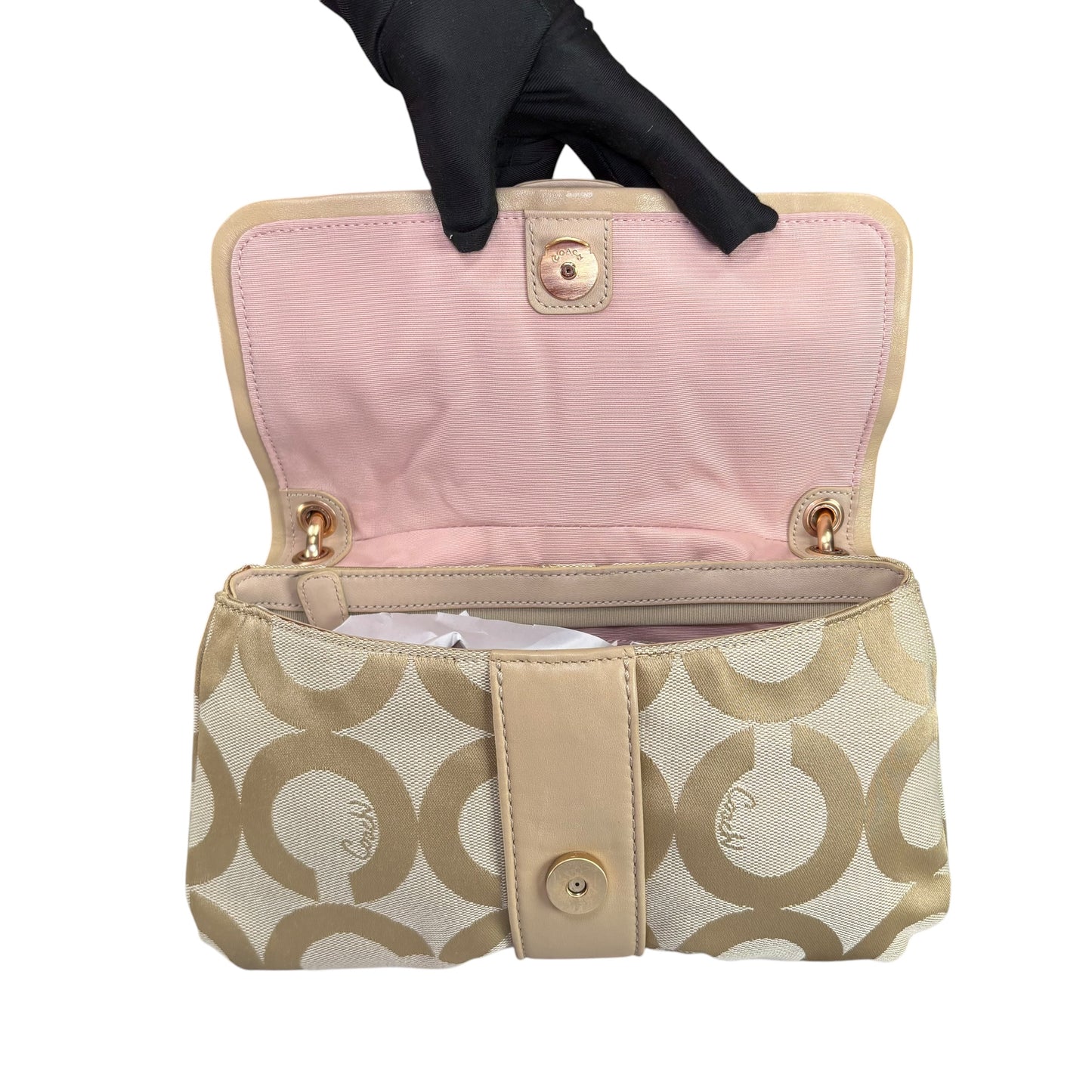 Coach Y2K Parker Beige Turn-Lock Snap Canvas Leather Shoulder Purse