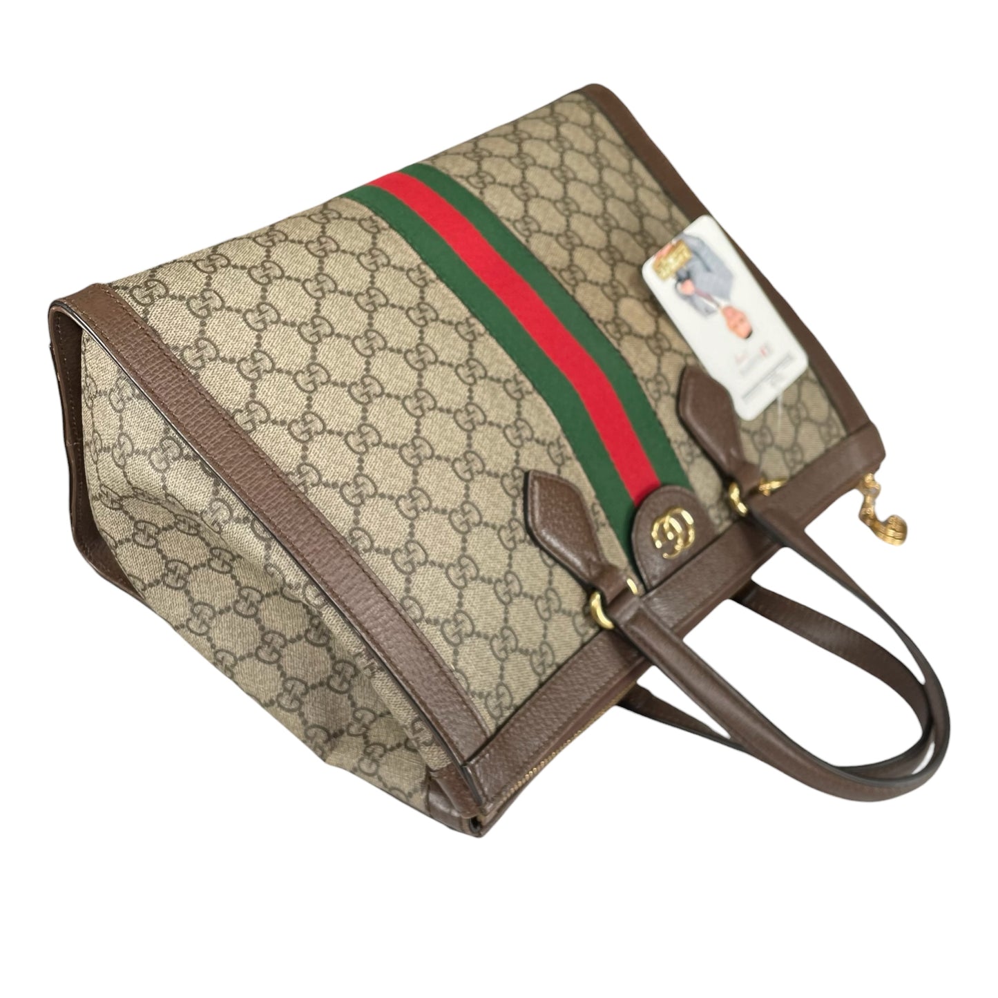 Gucci GG Ophidia GHW Leather Supreme Brown Canvas Crossbody Medium 2-Way Tote