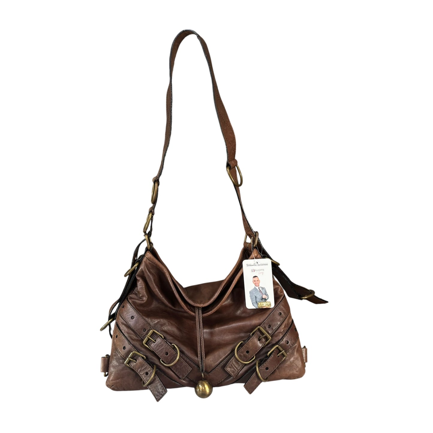 Givenchy Y2K Vouyou Classic Mahogany Brown Distressed Leather 2-Way Shoulder Crossbody Bag