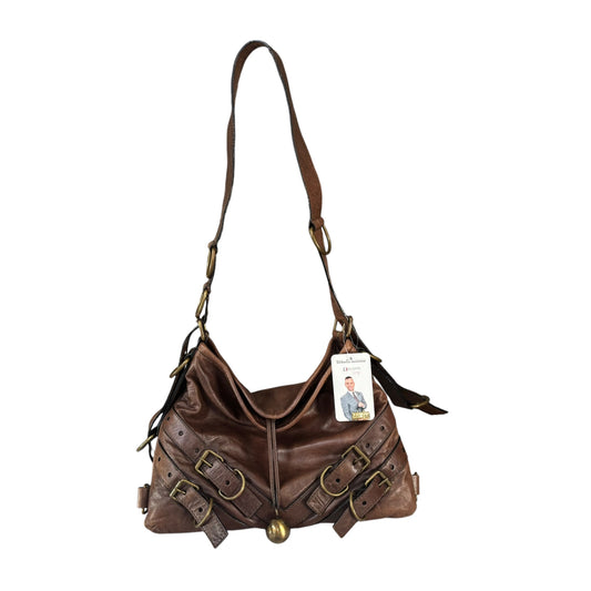 Givenchy Y2K Vouyou Classic Mahogany Brown Distressed Leather 2-Way Shoulder Crossbody Bag