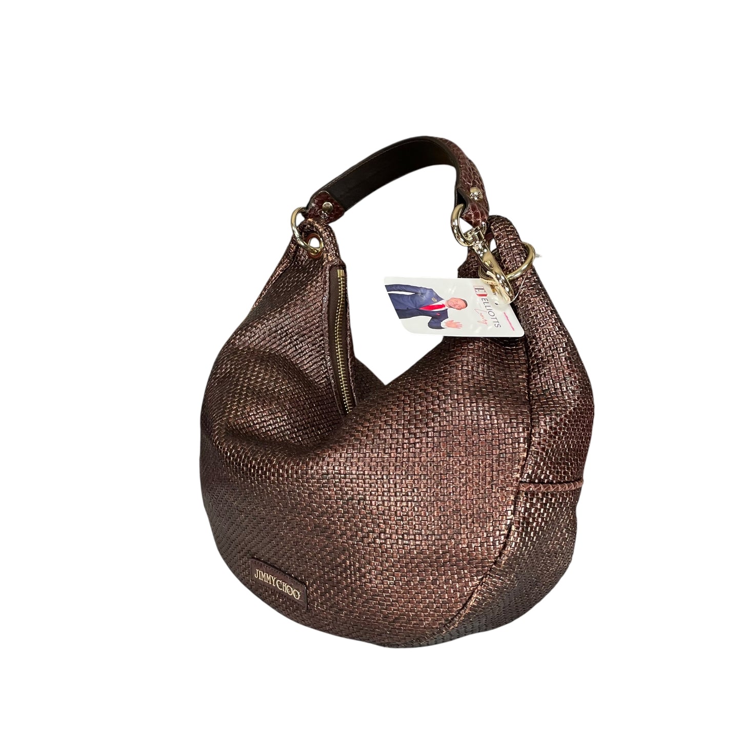 Jimmy Choo Raffia Woven Python Embossed Bronze Shoulder Hobo Zipper GWH Purse