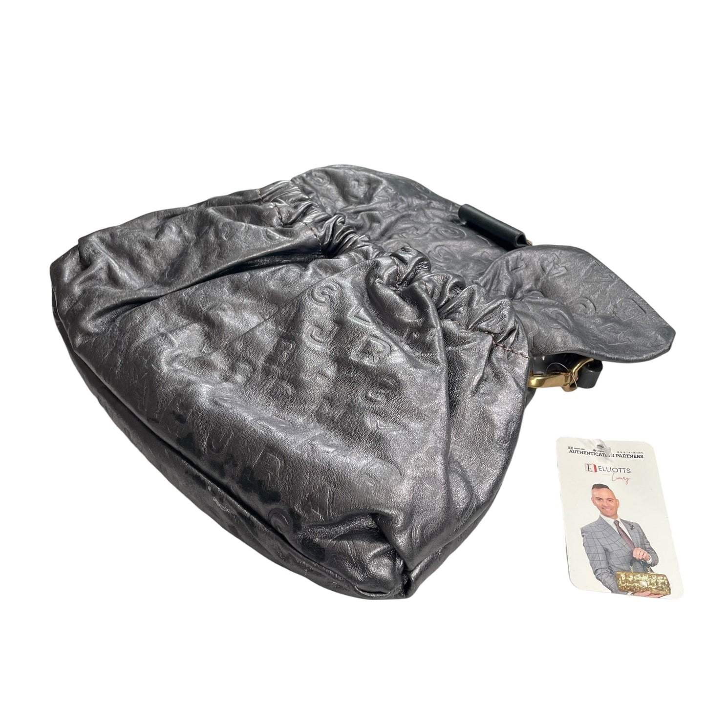 Marc Jacobs Linda Metallic Grey GHW Mono Leather Cinched Shoulder Purse