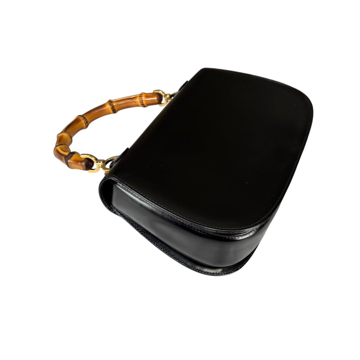 Gucci 1947 Bamboo Black Box Leather Turn-Lock Purse