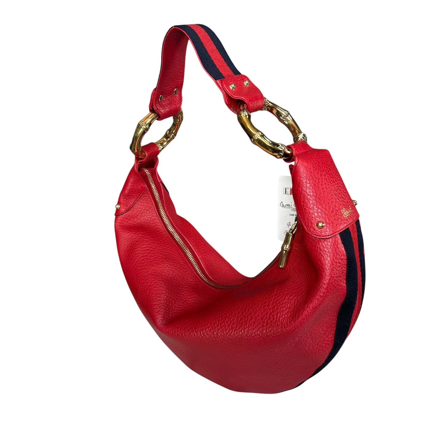 Gucci Sylvie GHW Hobo Sherry Web Bamboo Red Shoulder Purse