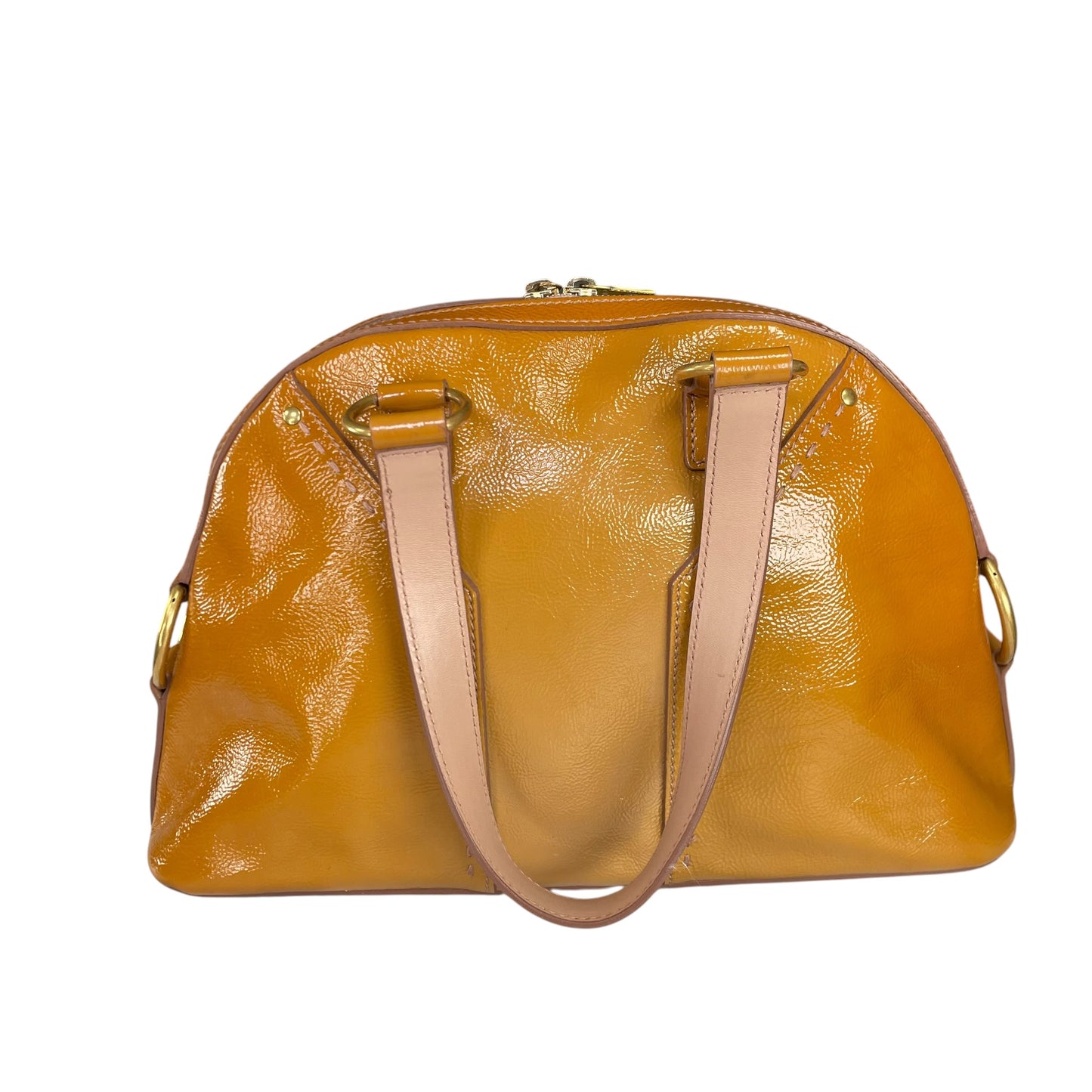 YSL Saint Laurent Mustard Hombre Patent Leather Muse GHW Tote
