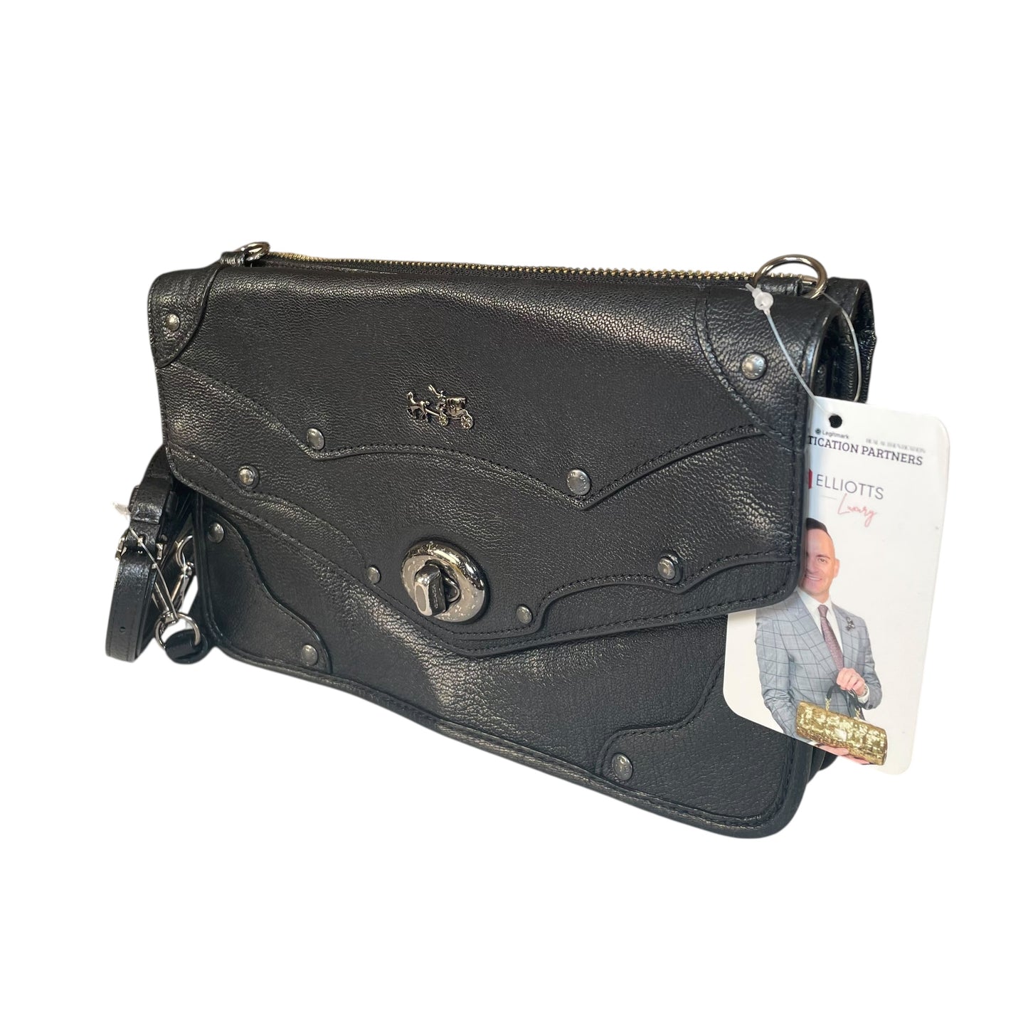 Coach Rhyder Black Leather Rugged Gunmetal HW Small Messenger Clutch Crossbody