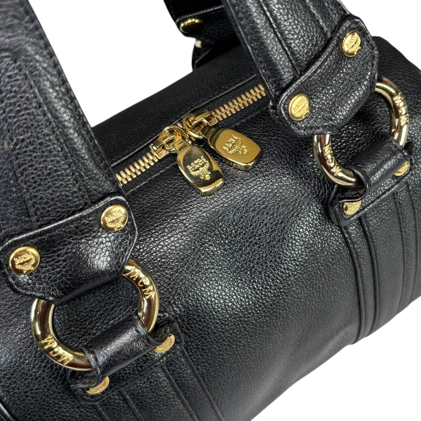 MCM Viestos GHW Black Mini Boston Studded Zip Purse 9”