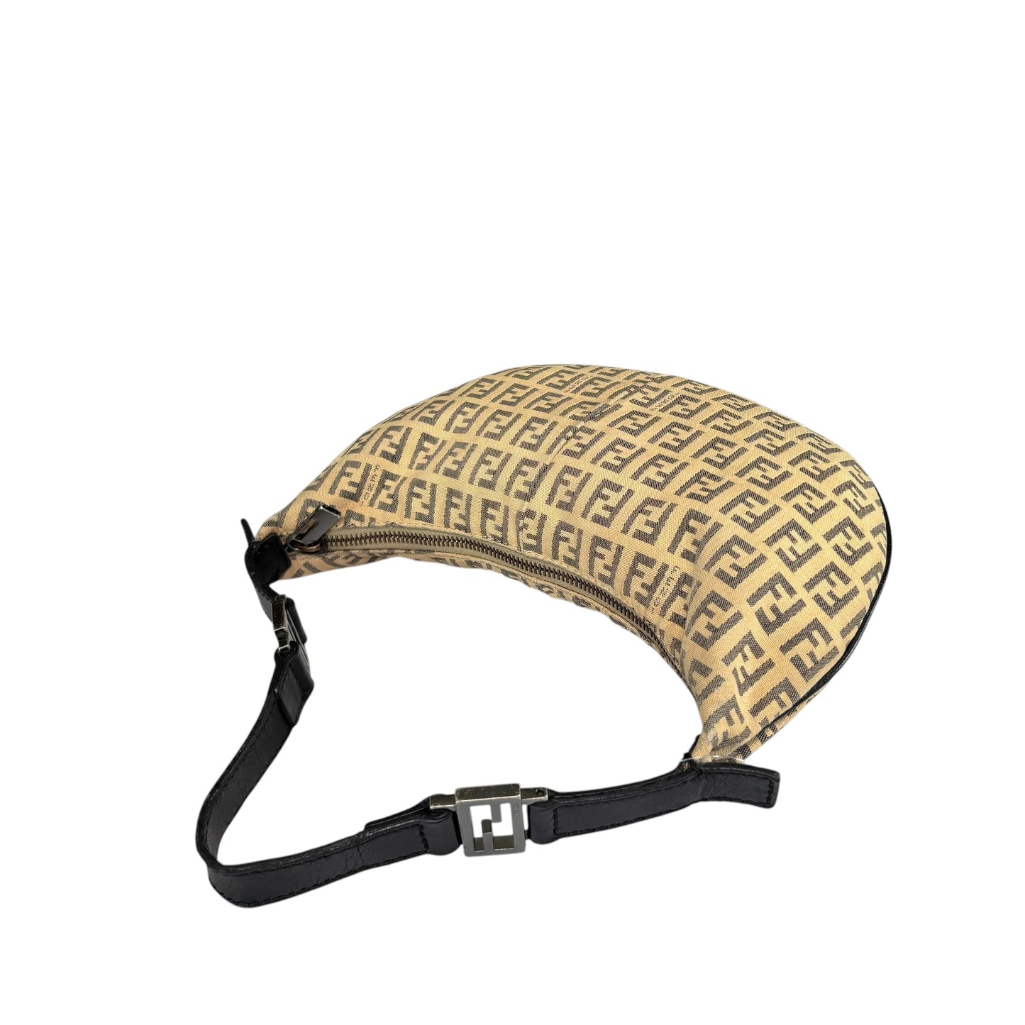 Fendi Y2K Mini Croissant Canvas Black Leather Shoulder Purse