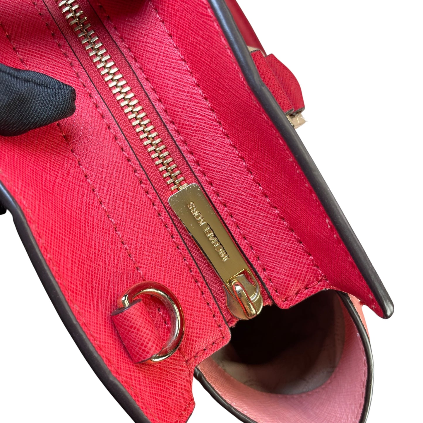 Michael Kors Selma Medium Satchel Pink Saffiano Leather Gold HW Crossbody Purse