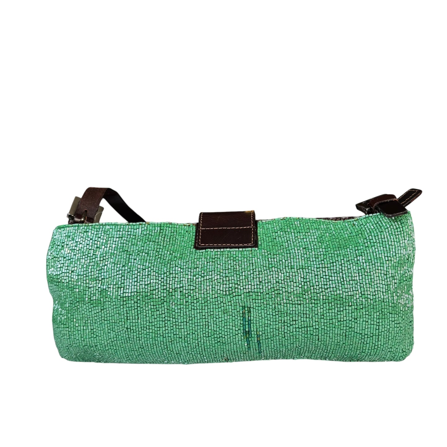 Fendi Y2K Slim Baguette Green Beaded Shoulder Purse