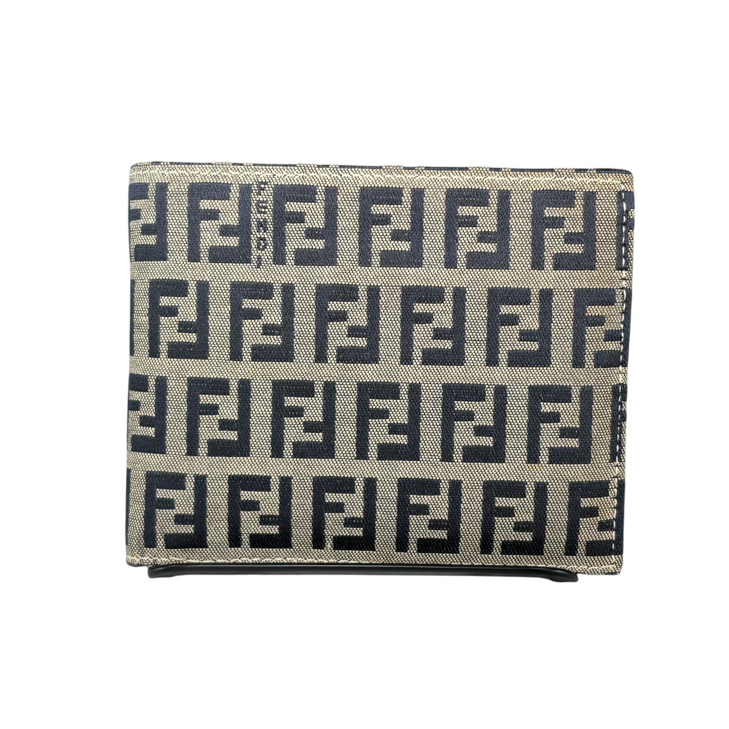 Fendi Navy Blue Zucchino Canvas Monogram Leather Bi-Fold Wallet