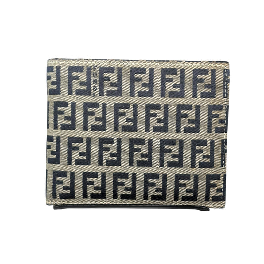 Fendi Navy Blue Zucchino Canvas Monogram Leather Bi-Fold Wallet