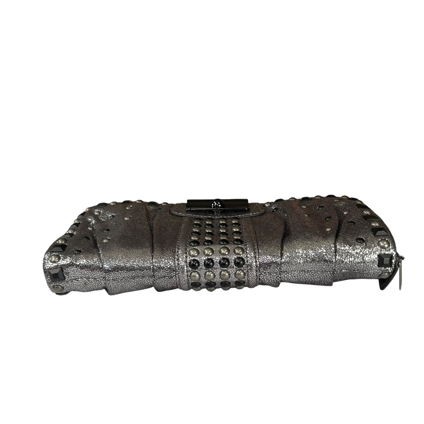 Coach Metallic Studded Gunmetal XL Kristian Leather Clutch