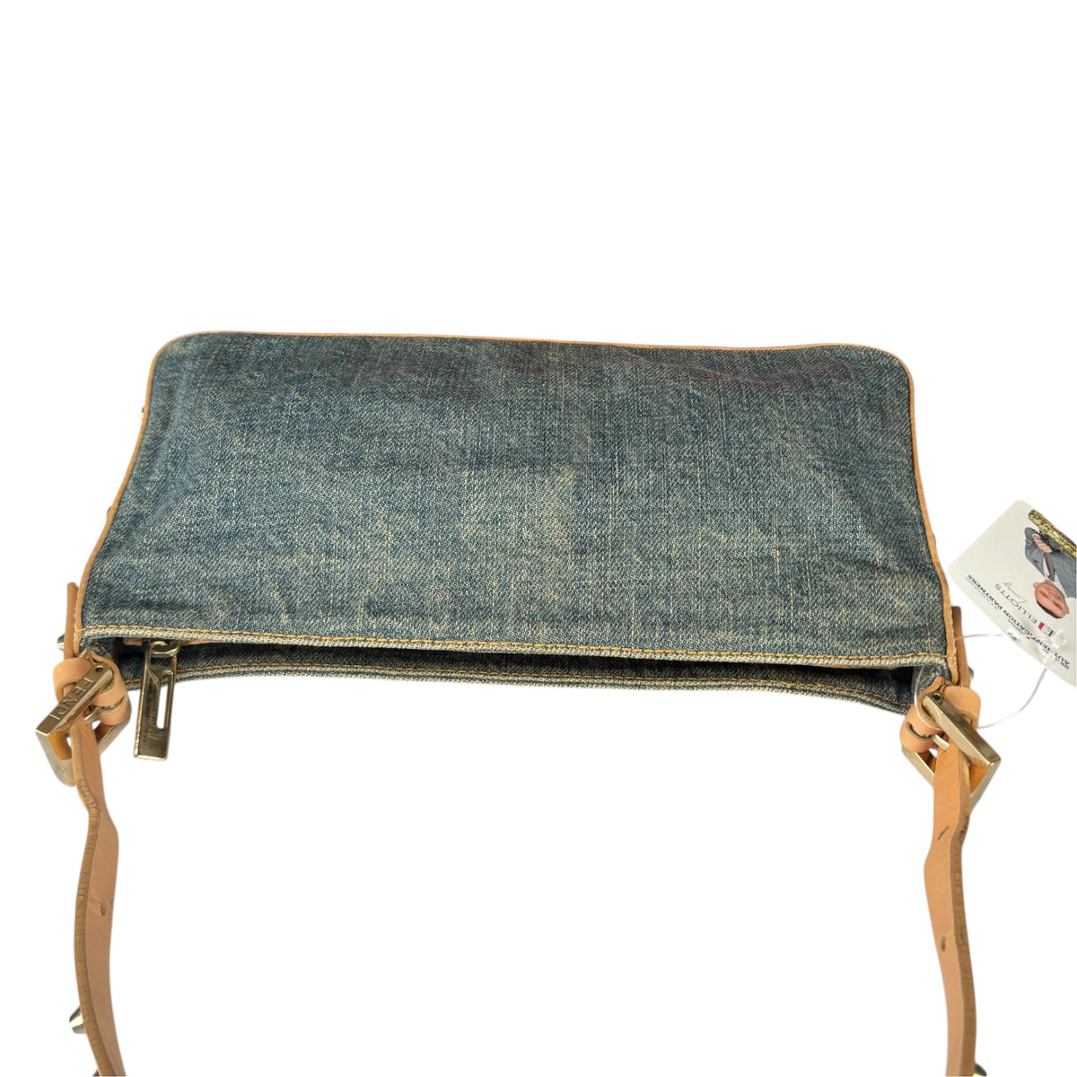 Fendi Y2K Baguette GHW Denim Studded Tan Leather Shoulder Purse