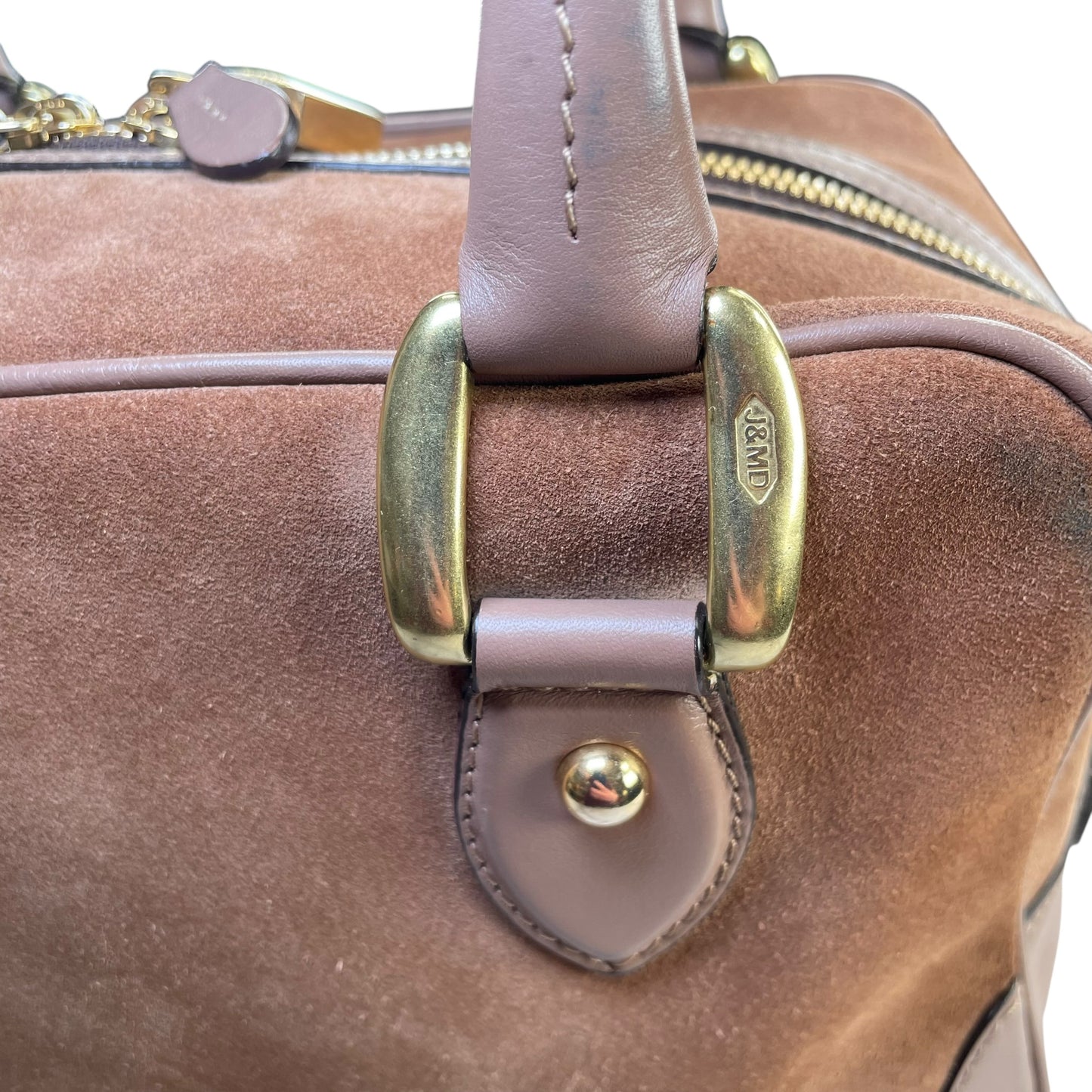 J&M Davidson Mia Equestrian Satchel Suede Leather Brown Lock Key Boston Bag