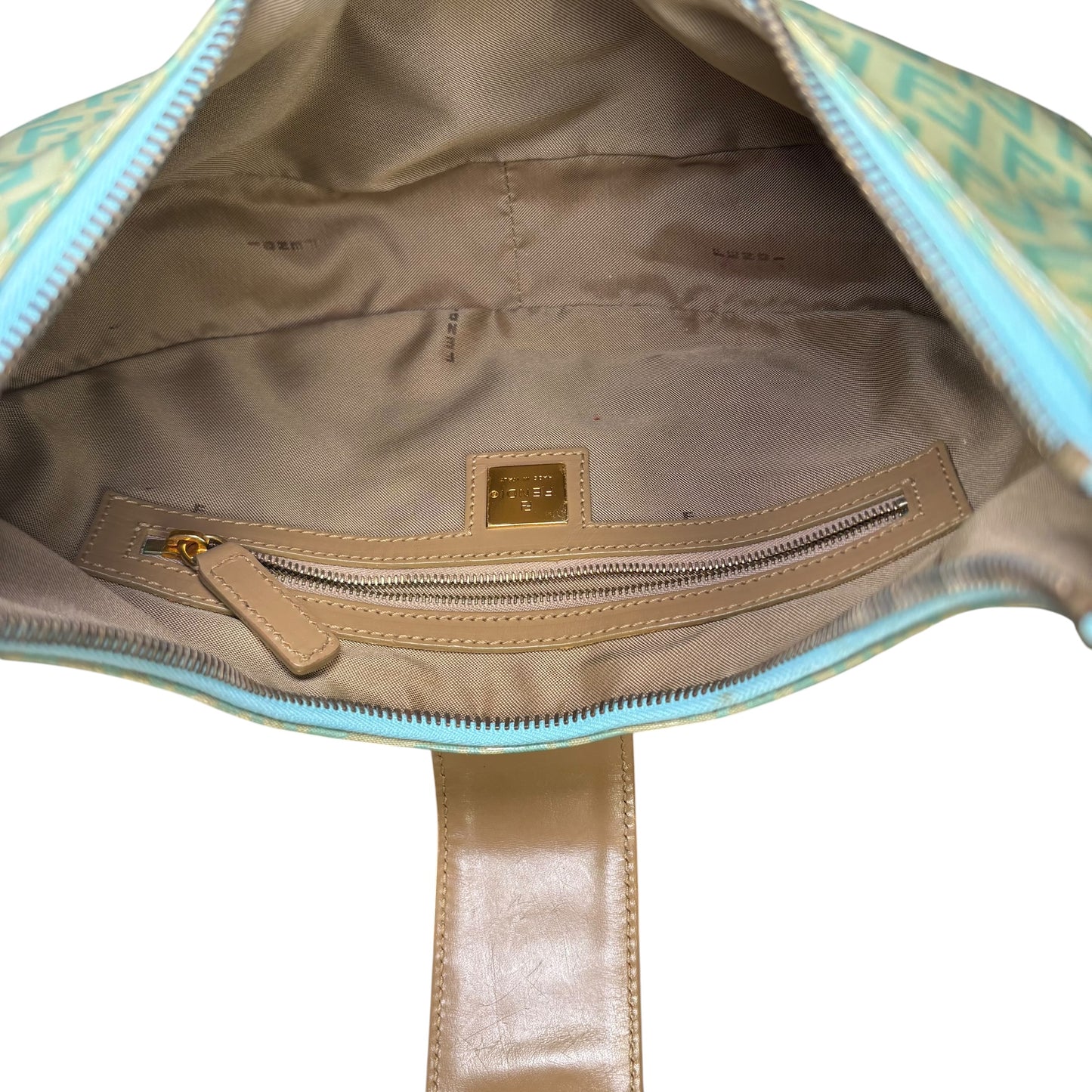 Fendi Y2K Baguette Crescent Mint Green Zucchino Coated Canvas Leather Purse