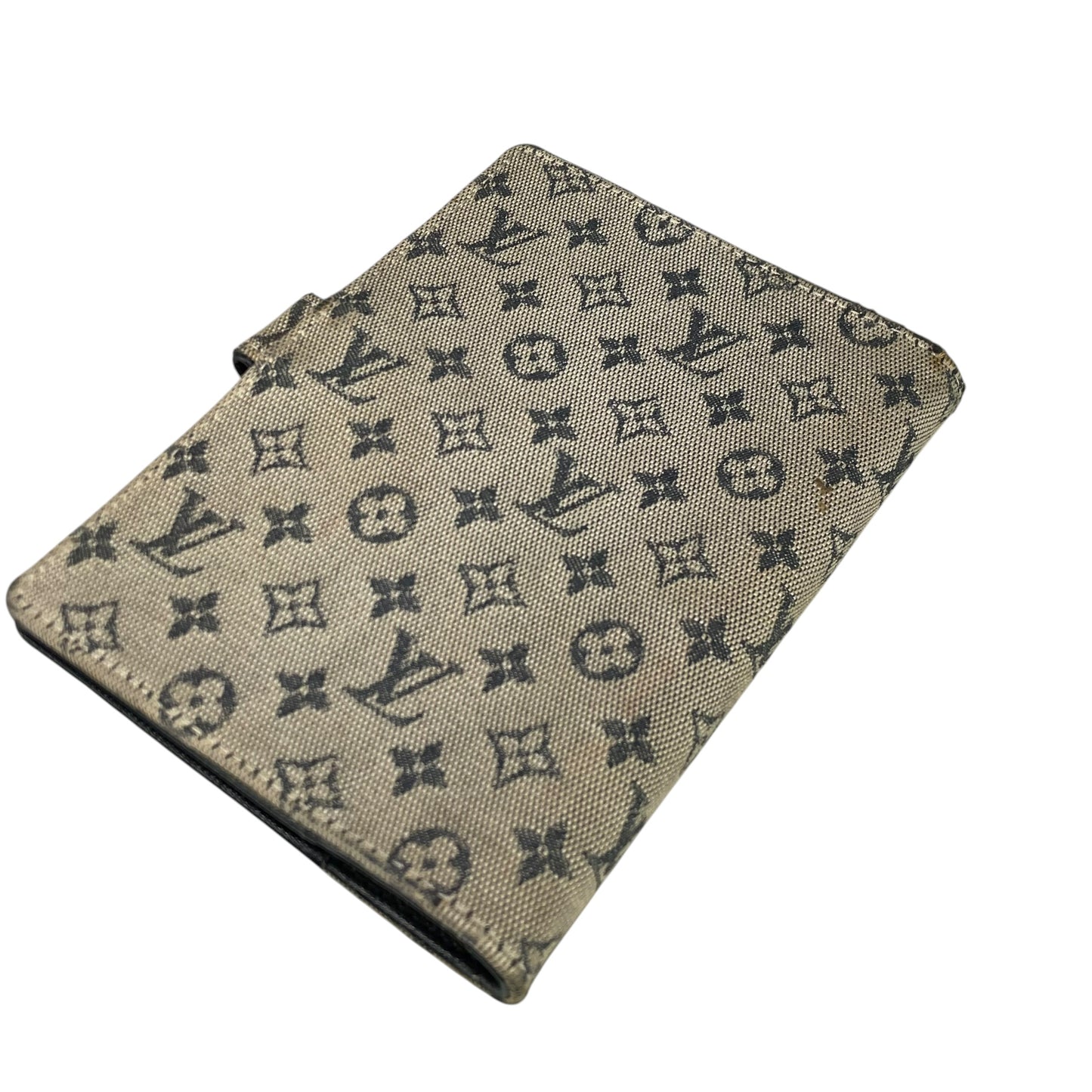 Louis Vuitton Mini Lin Agenda PM Navy Blue Canvas Small Ring Binder Cover LV