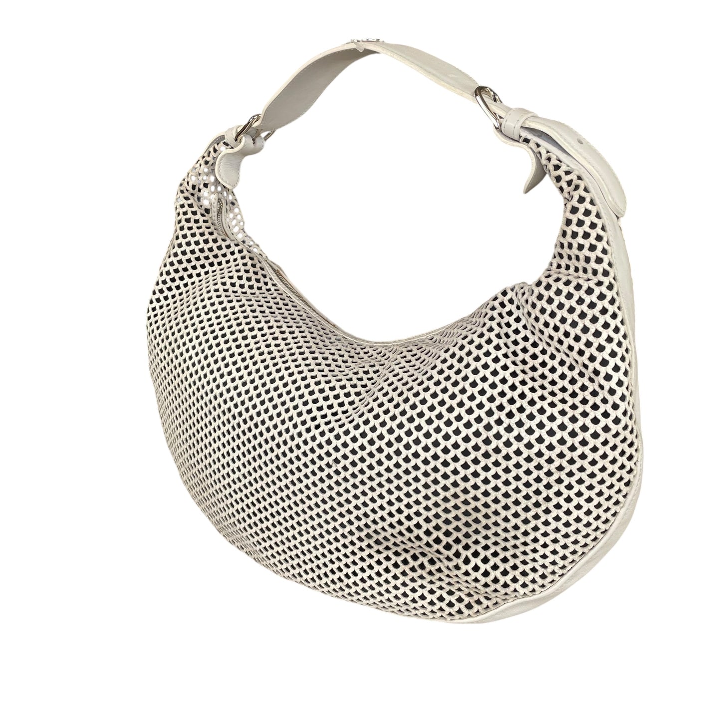Christian Dior Y2K Perforated White Leather CD Logo Medium Hobo Bag