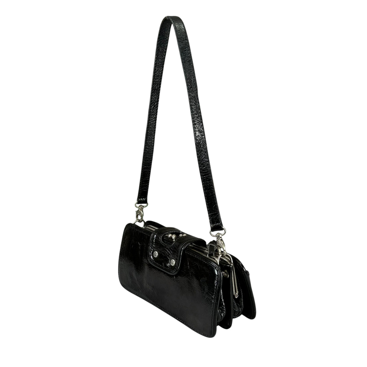 D & G Dolce Gabbana Mini Black Patent Baguette SHW Purse