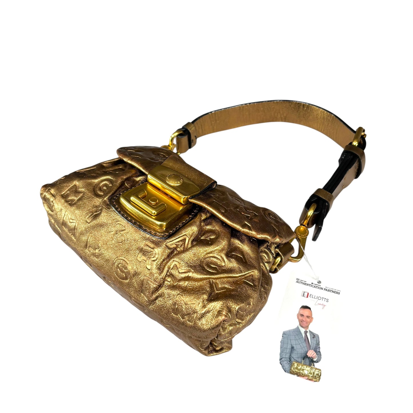 Marc By Marc Jacobs Mini Golden Metallic Leather Embossed Purse