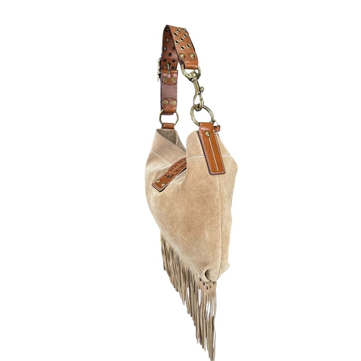 Coach Y2K Fringe Beige /Brown Hampton Suede Leather Hobo Purse