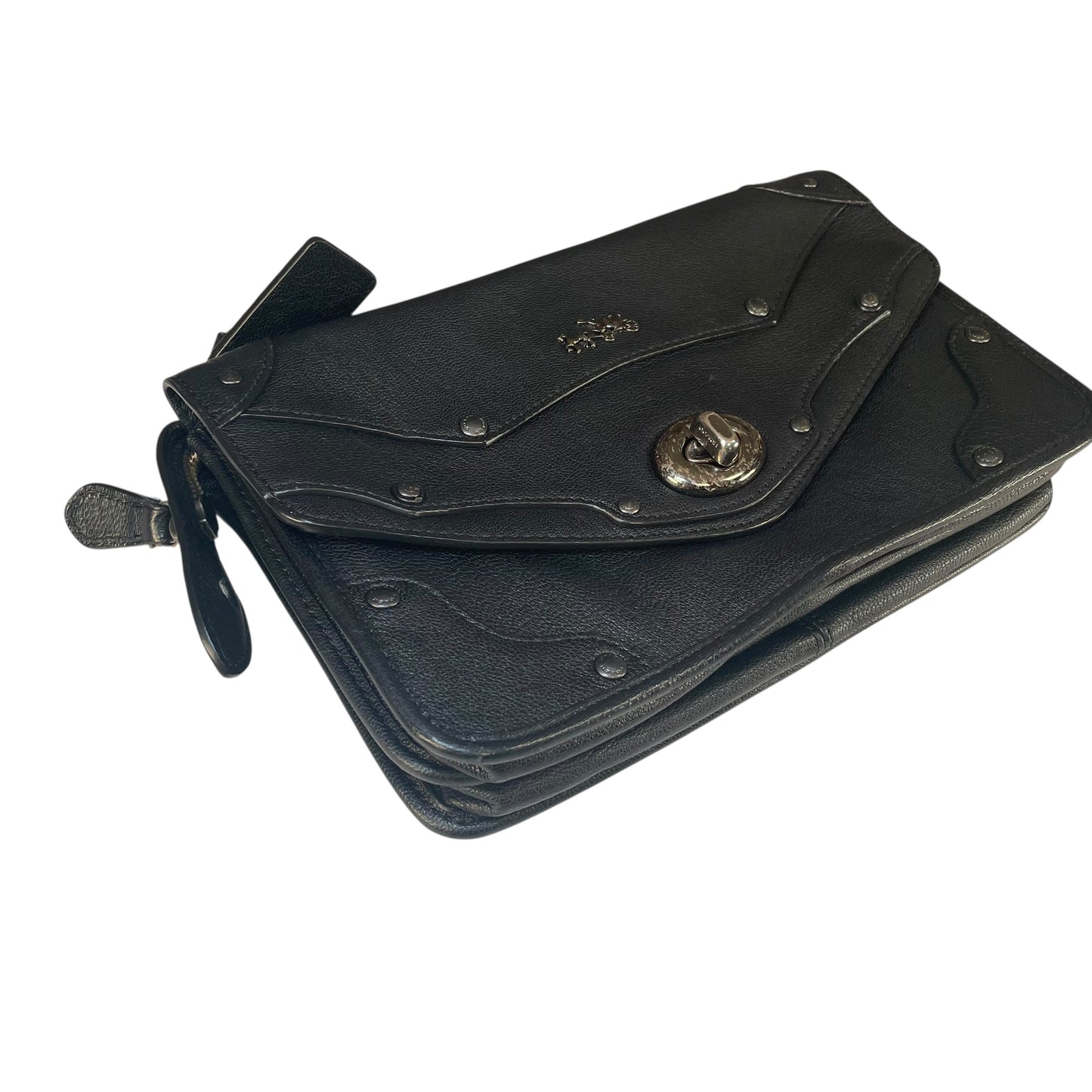 Coach Rhyder Black Leather Rugged Gunmetal HW Small Messenger Clutch Crossbody