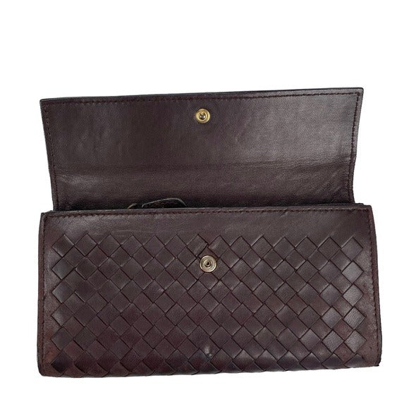 Bottega Veneta Brown Coco Woven Long Wallet Zippy Center Cash & Coin Purse